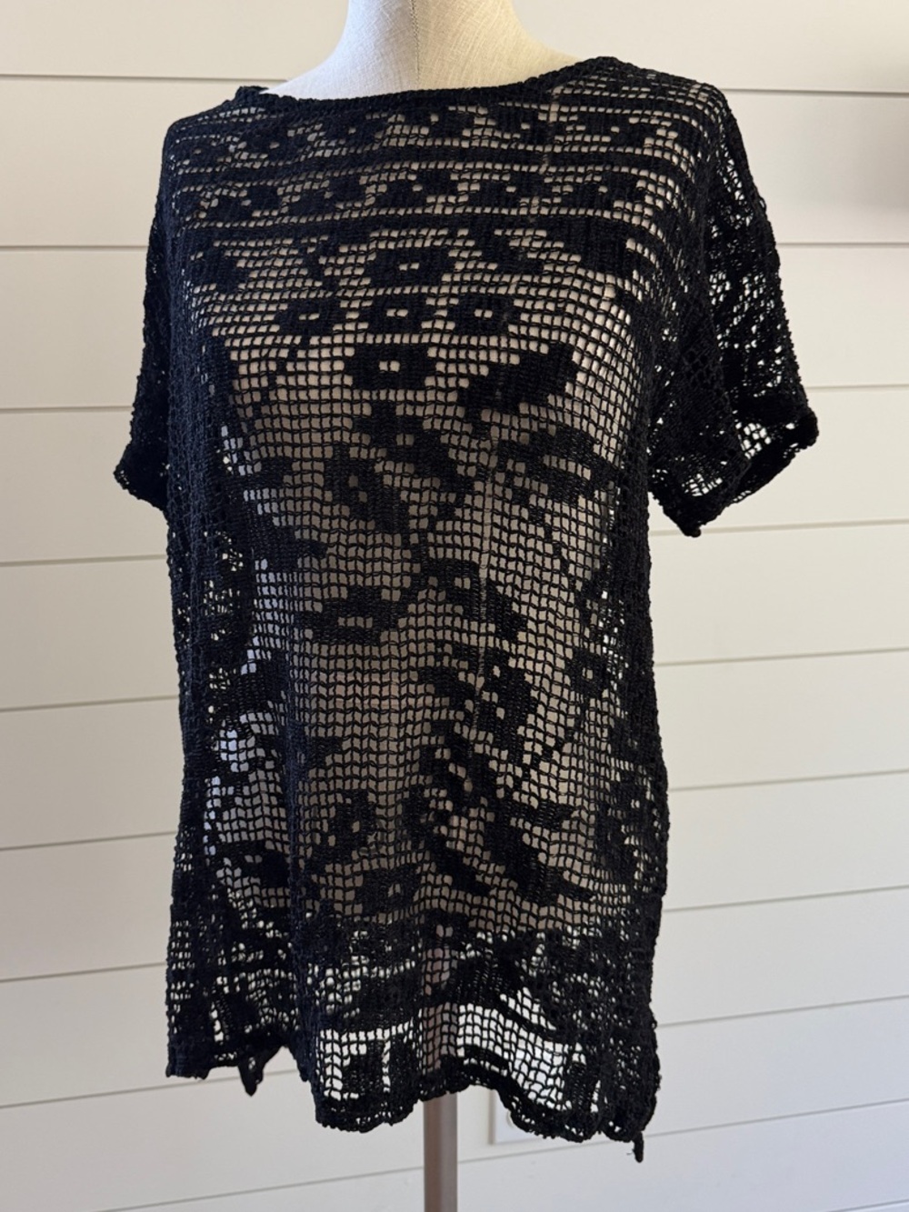 Topshop Black Crochet Mesh Swim Cover-Up